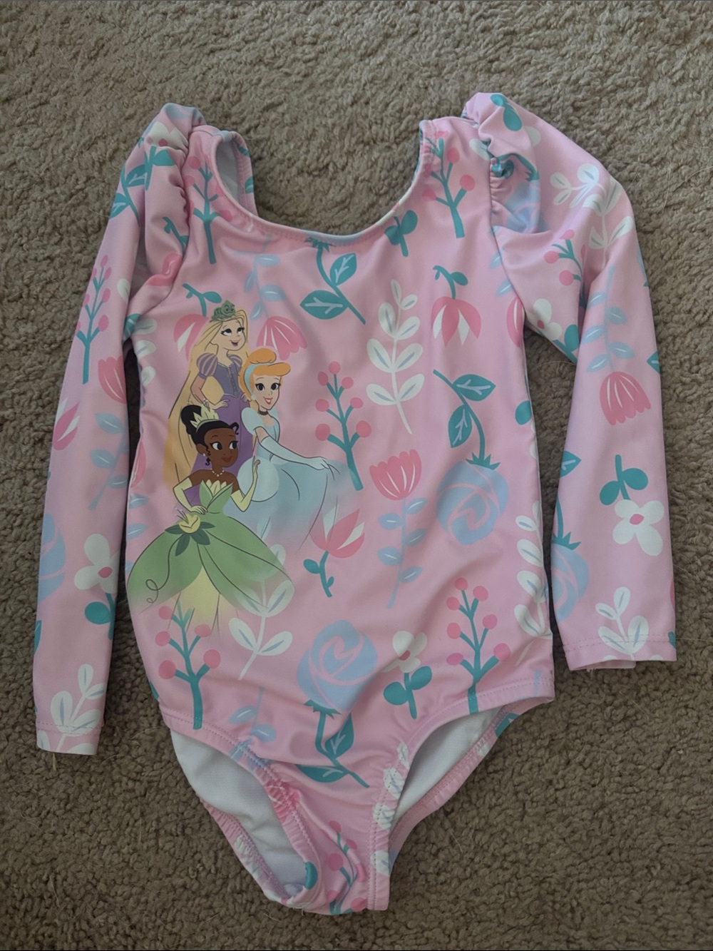 Kids Pink Princess Print One-Piece Swimsuit